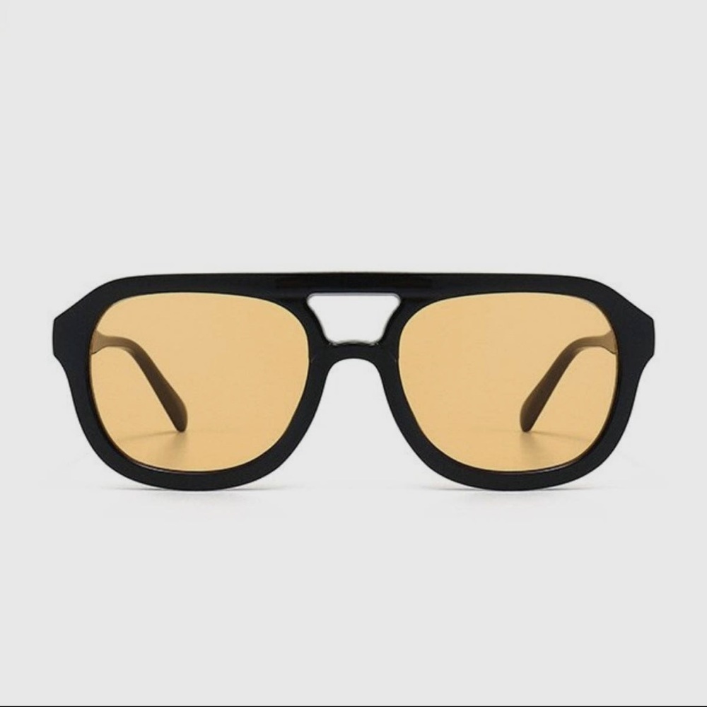 Olivia 🕶️ Aviator Black Frame Sunglasses with Yellow Tint Lenses